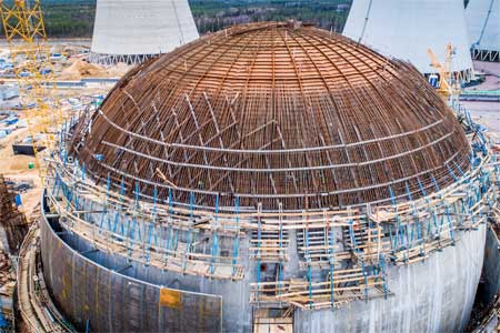 Ленинградская АЭС: на строящемся энергоблоке № 2 ВВЭР-1200 полностью уложены горизонтальные канаты защитной оболочки реактора